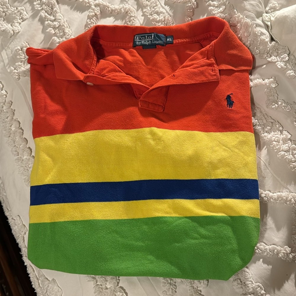 VTG Polo Shirt with Red, Yellow, and Green Stripes